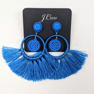 NWOT J. Crew Cabana Blue Fan Tassel Earrings
